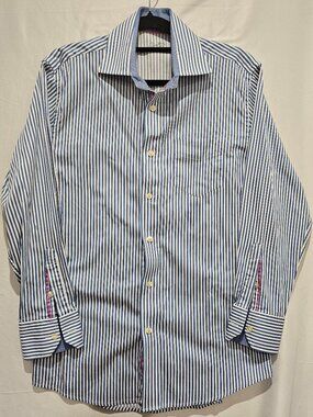 Arnold Zimberg Men's Dress Shirt Size 15.5 Striped Design Pink Accent